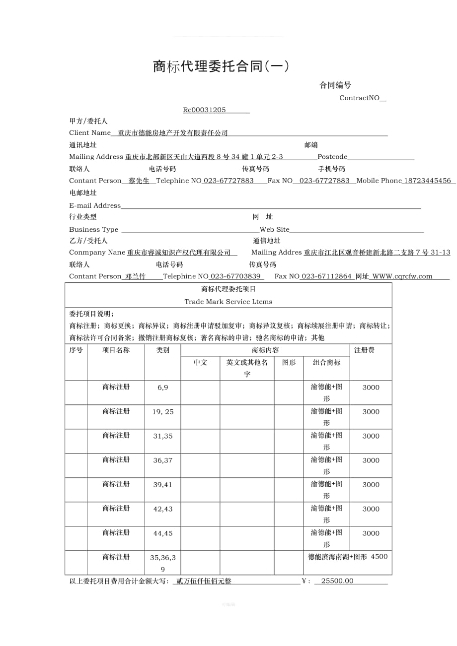 商标代理委托合同（整理版）_第1页