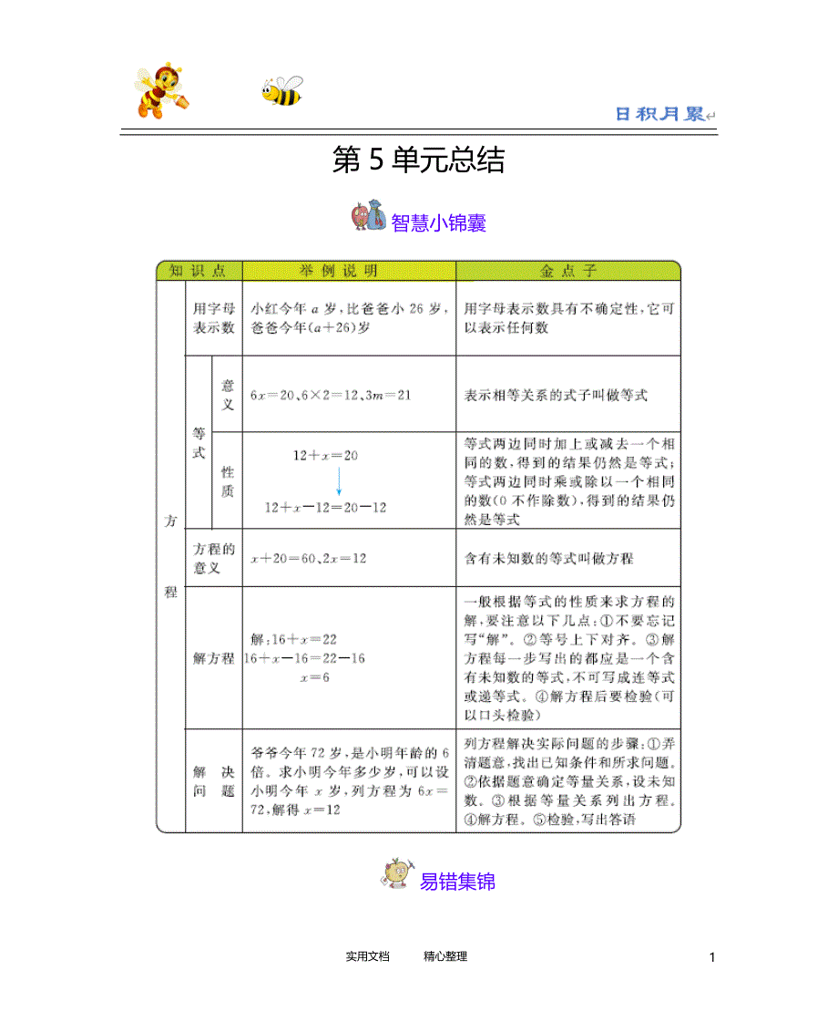 20春西师大版数学5下--单元复习--第5单元方程-（附答案）_第1页