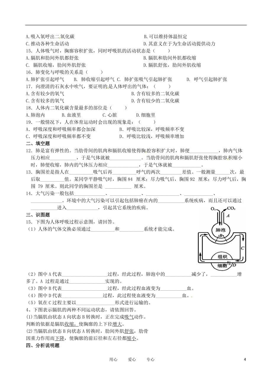 湖北省襄阳市第四十七中学九年级生物 考点十三 人体的呼吸教学案.doc_第4页