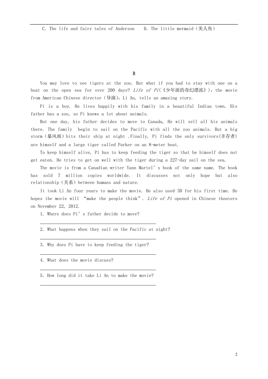 广西九年级英语上册Module7Greatbooks主题阅读练习（无答案）（新版）外研版_第2页