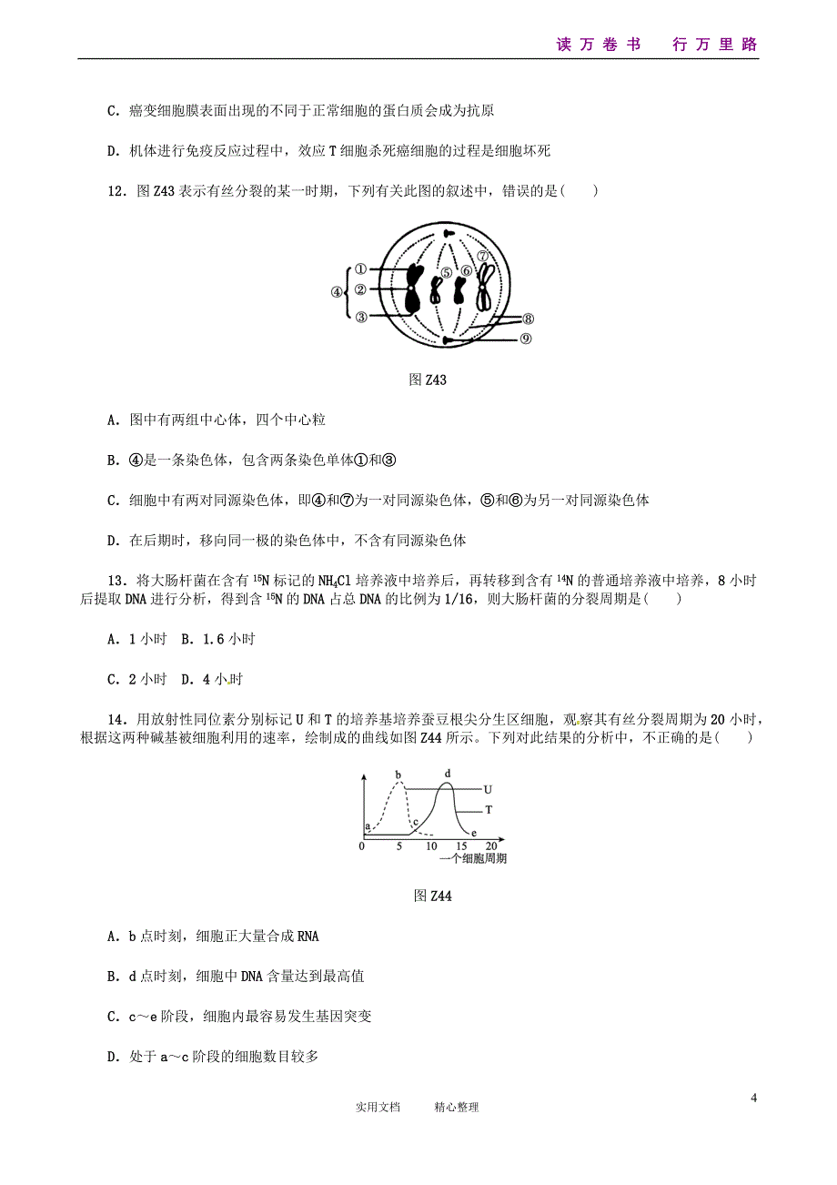 2014生物二轮复习45分钟单元综合训练卷（4）（考查范围：第4单元）_第4页