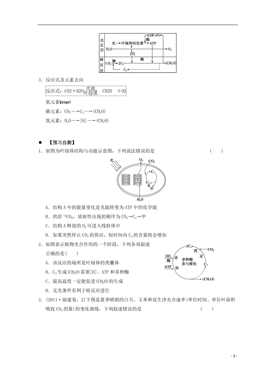 广东省惠州市高考生物总复习5_4光合作用（1）学案_第3页