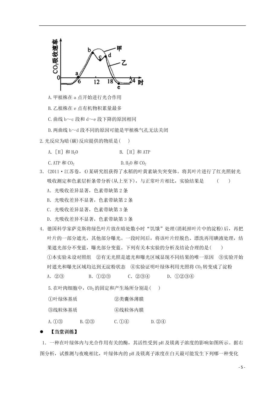 广东省惠州市高考生物总复习5_4光合作用（1）学案_第5页