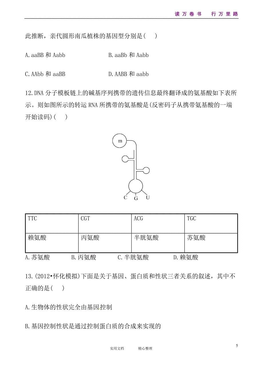 高三人教版生物一轮复习45分钟单元综合训练卷---阶段滚动检测(三)_第5页