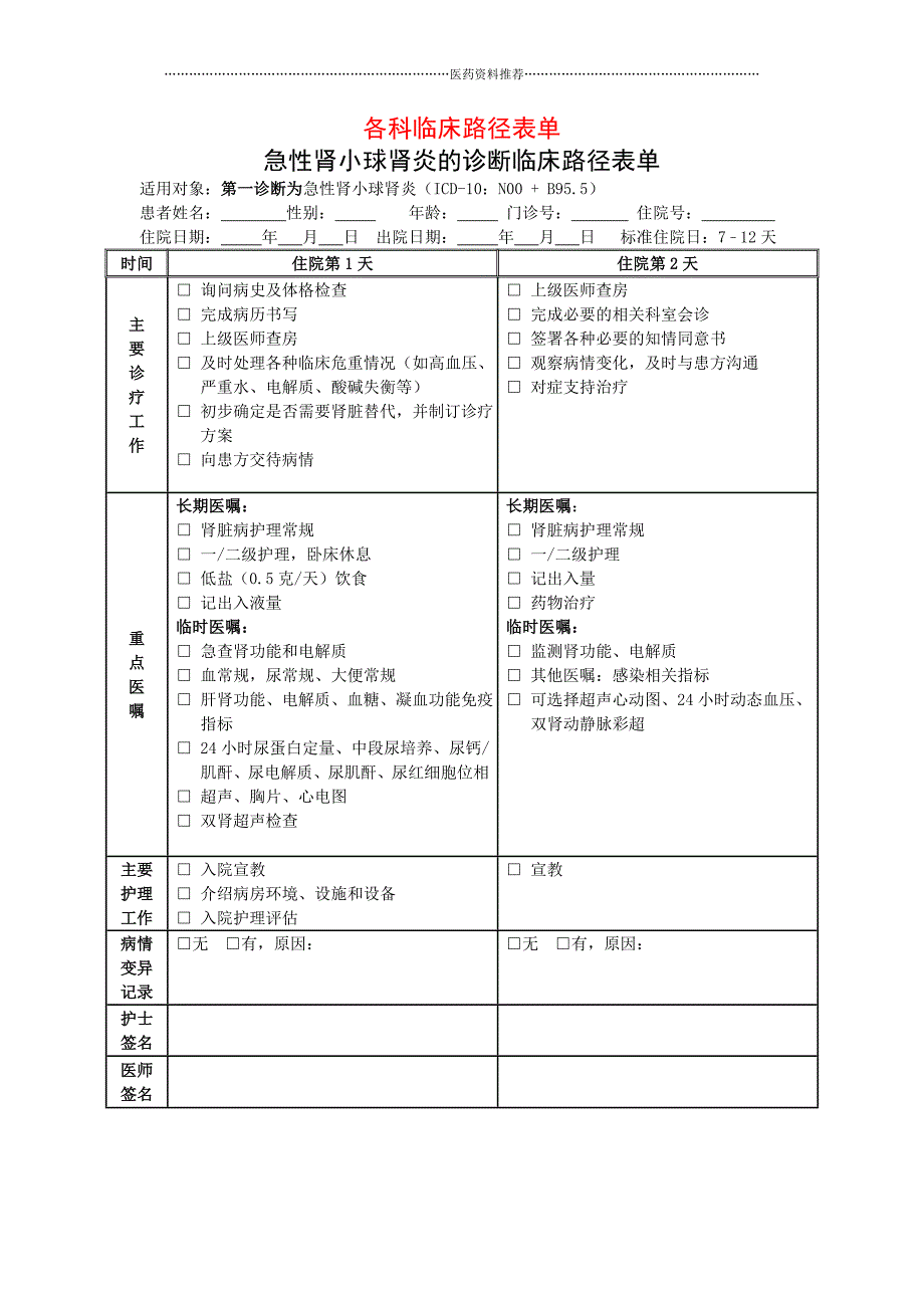 各科临床路径表单-- -全集精编版_第1页