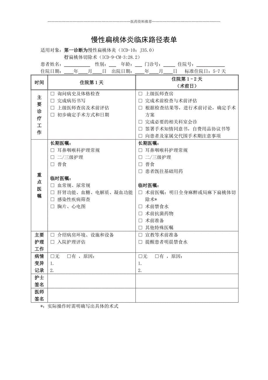 各科临床路径表单-- -全集精编版_第5页