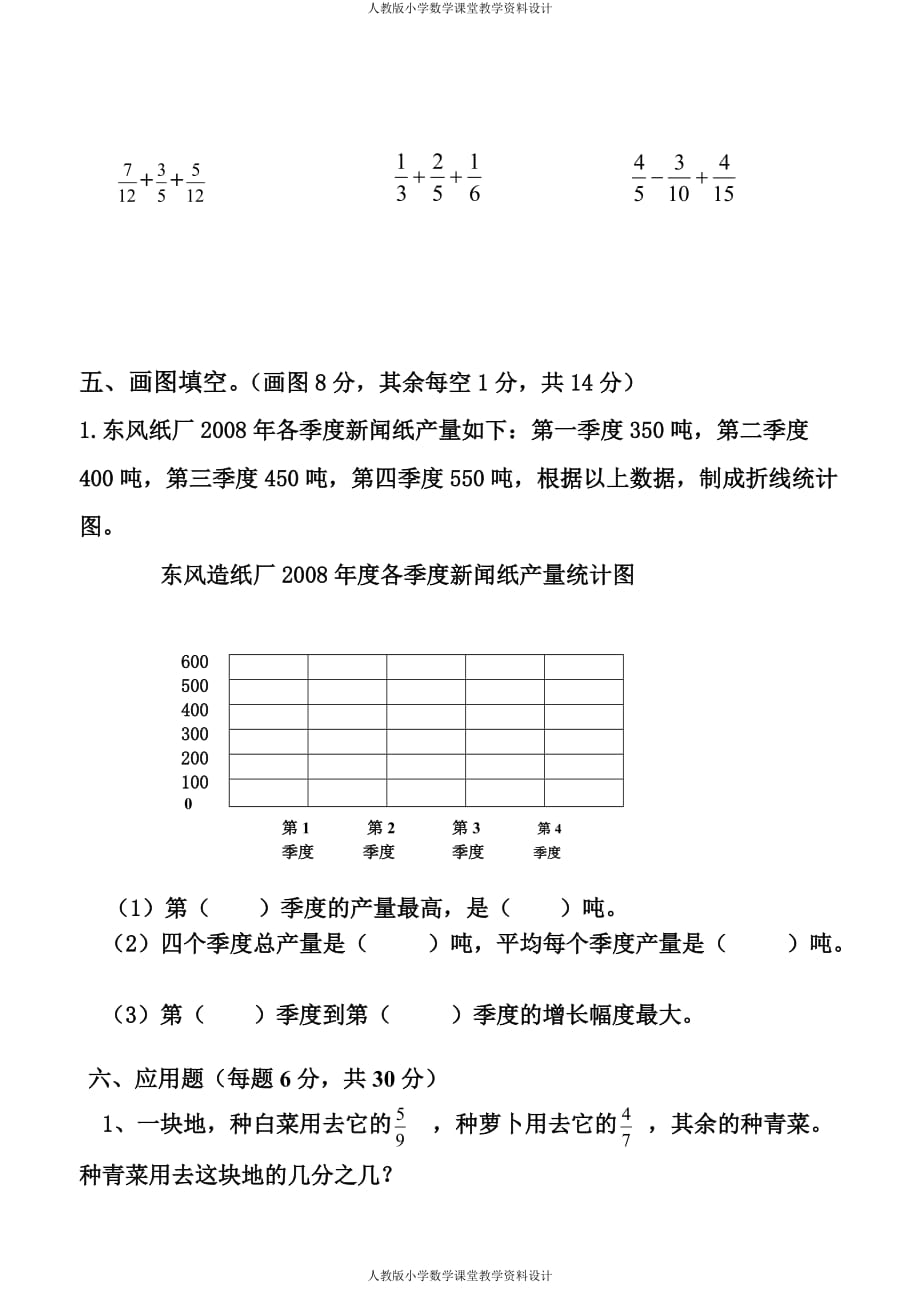 精品人教版五年级数学下册期末试卷_第3页