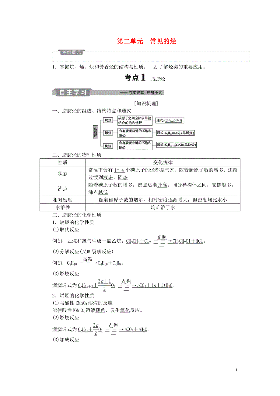 江苏专用高考化学一轮复习鸭有机化学基础2第二单元常见的烃教案_第1页