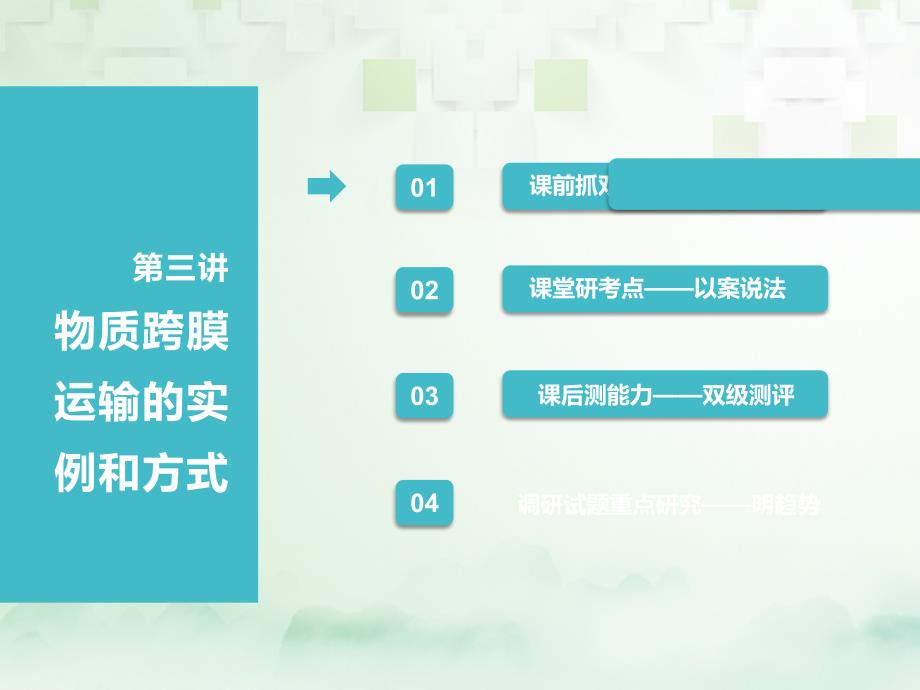 江苏专版高考生物一轮复习第一部分分子与细胞第二单元细胞的结构与物质的输入与输出第三讲物质跨膜运输的实例和方式课件_第1页