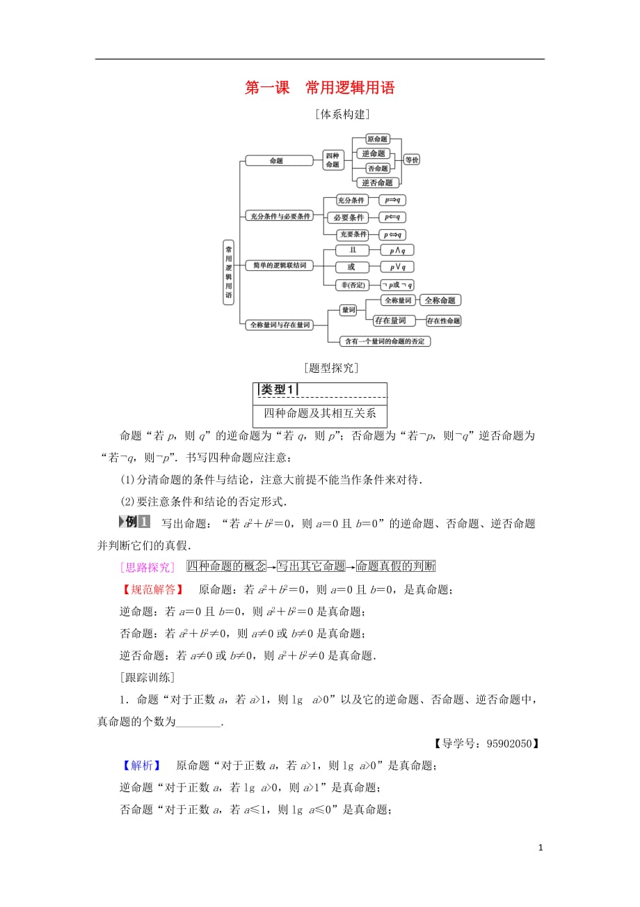 江苏专用高中数学第一章常用逻辑用语阶段复习课学案苏教版选修1_1_第1页