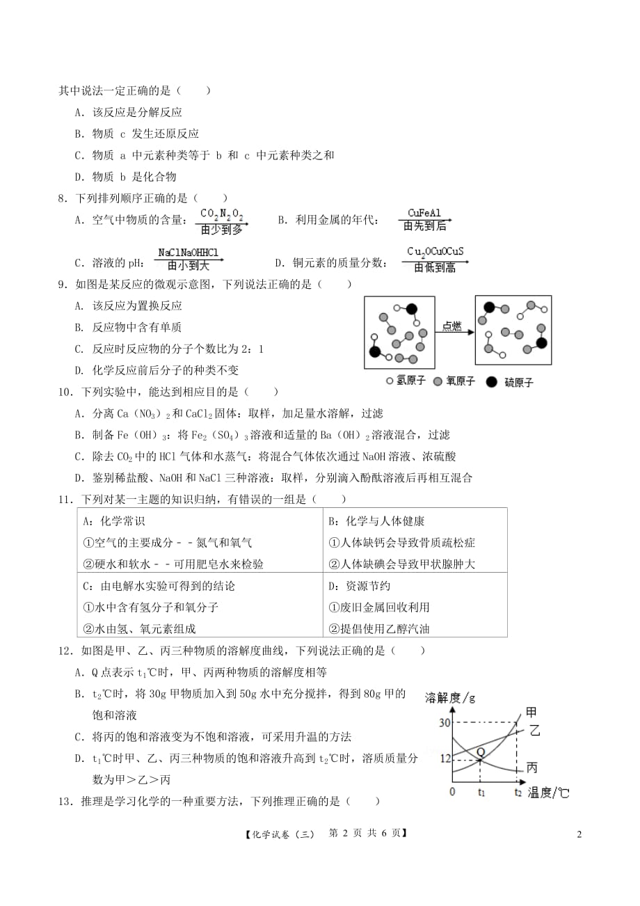 广东省中考化学预测模拟卷（三）_第2页