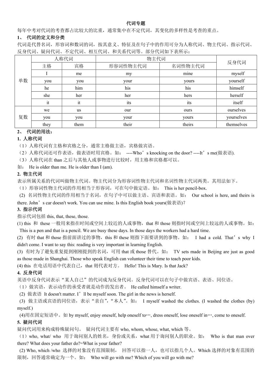 代词专题练习题含答案_第1页