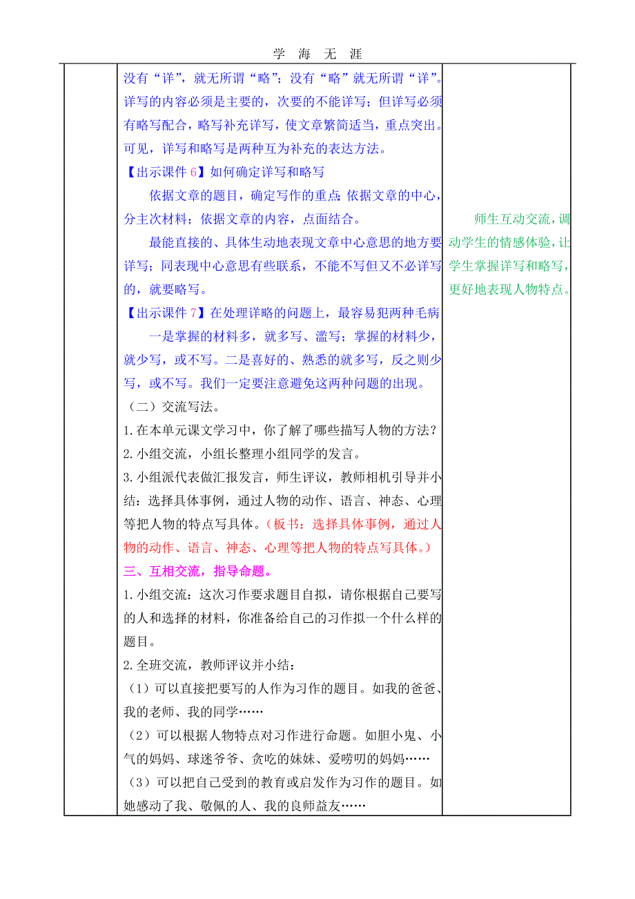 部编五年级语文下册习作：把一个人的特点写具体教案_第3页