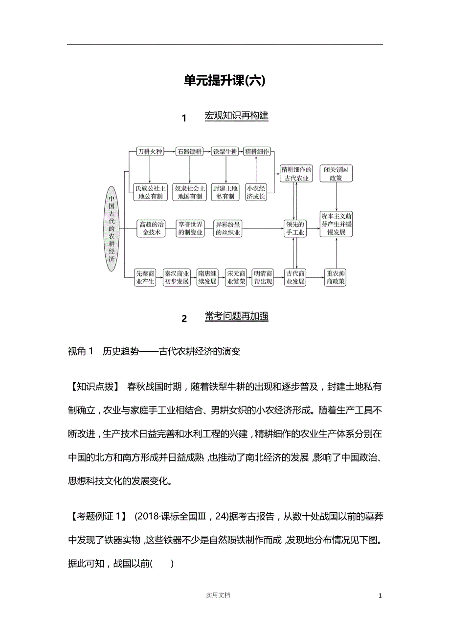 2020版 历史 高考冲刺总复习--中国古代的农耕经济--单元提升课（六）（岳麓版） 新高考_第1页