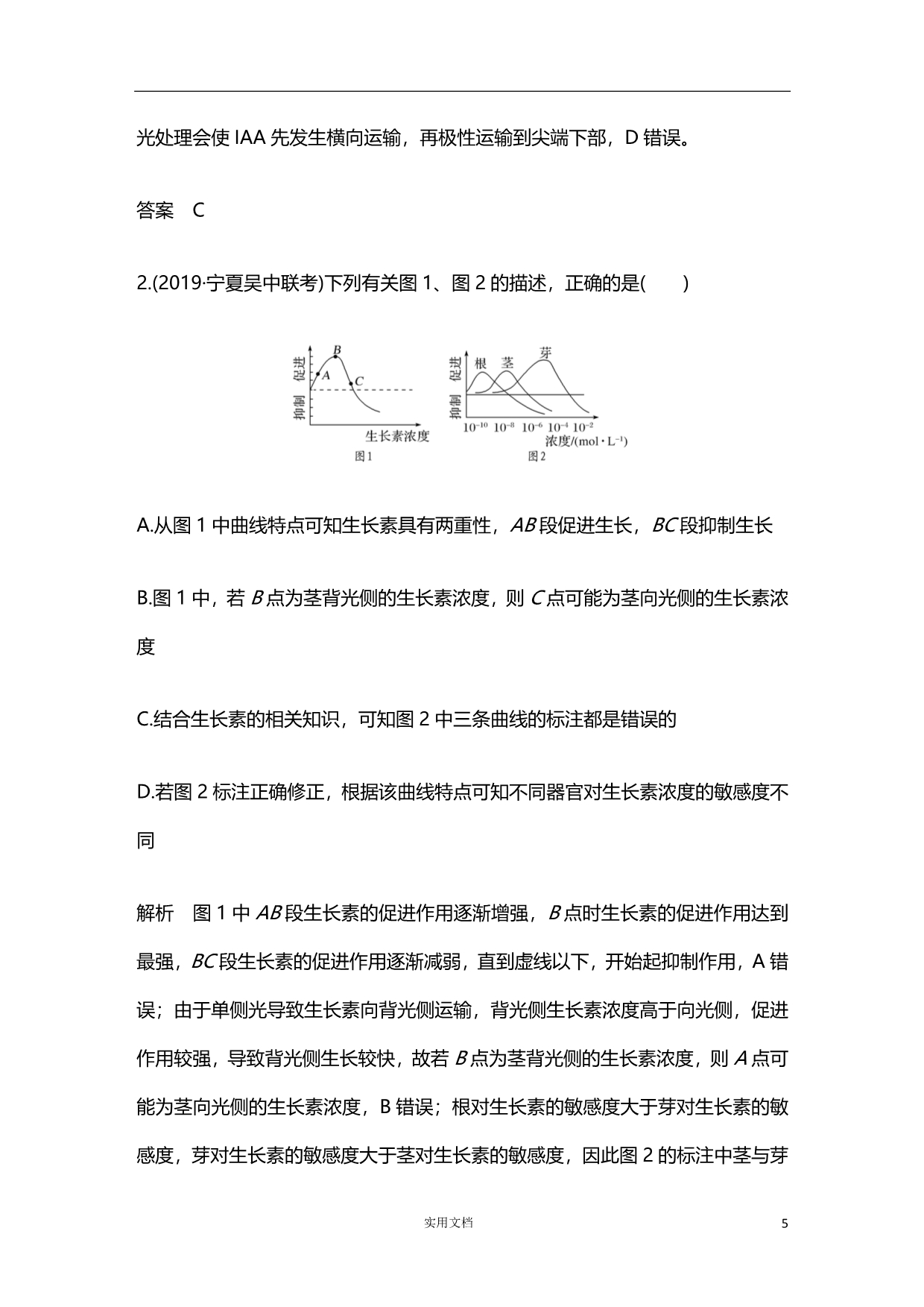 2020版 生物 高考冲刺总复习--专题六　个体稳态与调节--（附解析）_第5页