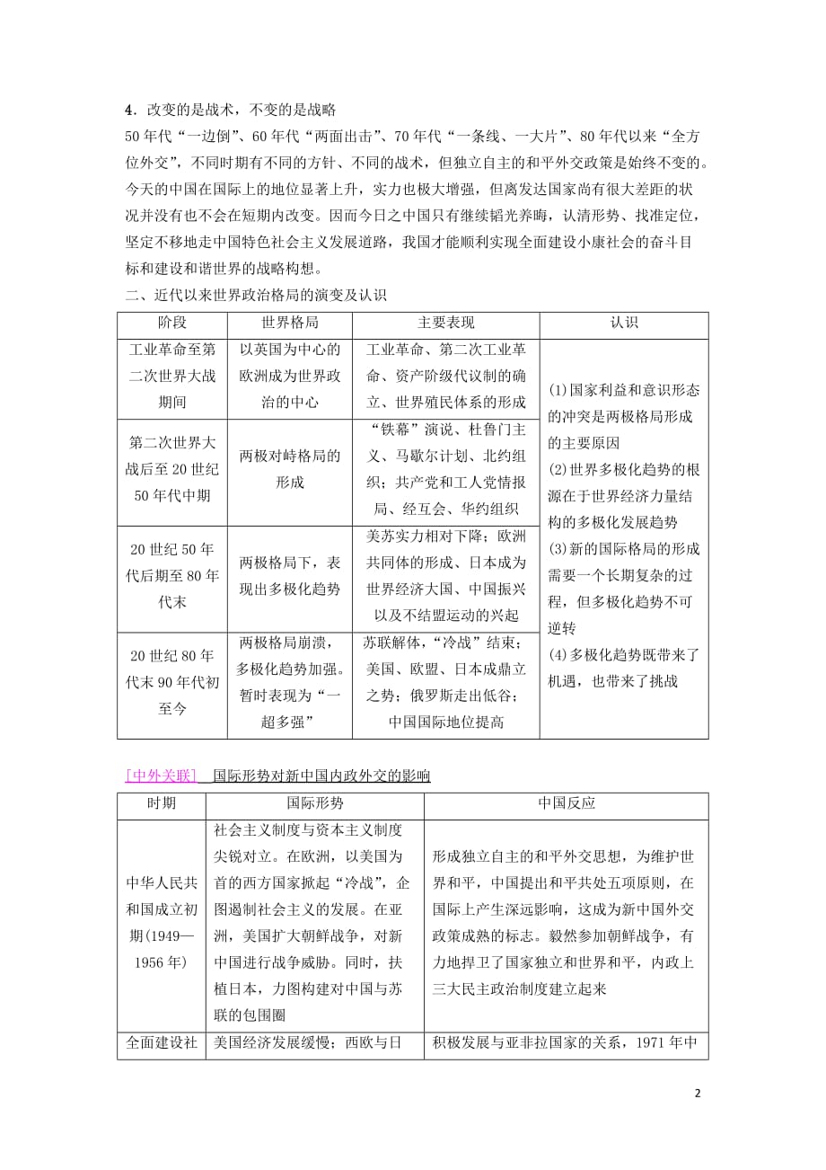 海南省高考历史一轮总复习模块一政治成长历程第5单元当今世界政治格局的多极化趋势和现代中国的对外关系单元高考整合学案_第2页