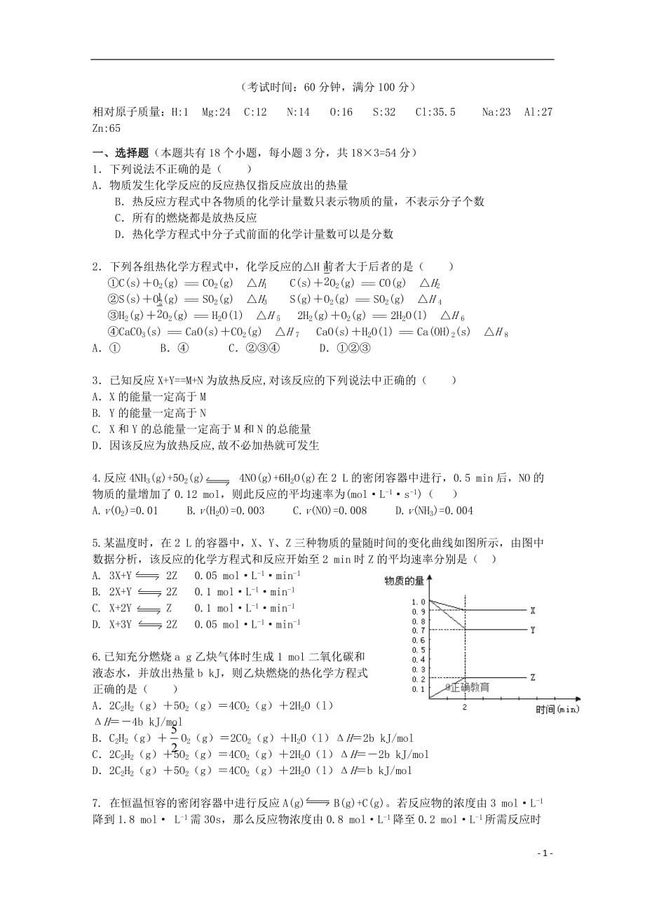 河南省开封十中高二化学10月月考试题_第1页