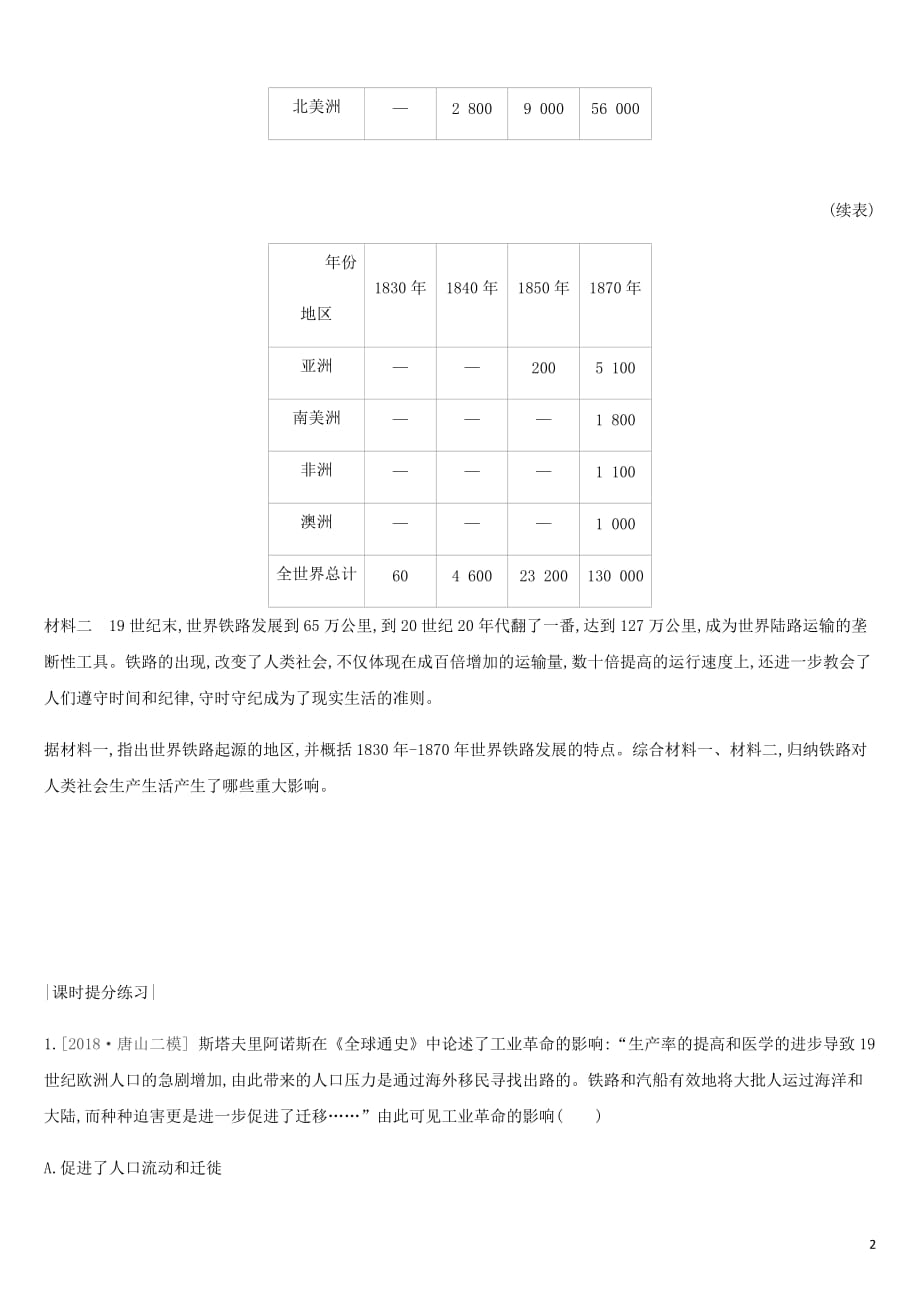 河北省中考历史复习第三部分世界近代史第17课时工业革命和工人运动的兴起（真题在线课时提分）练习_第2页