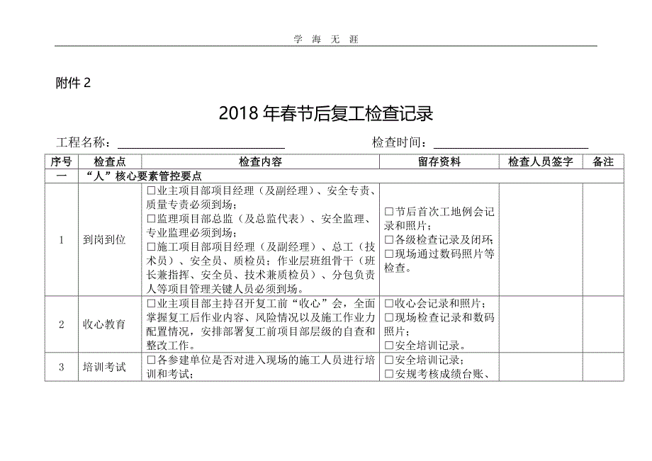 2020年电力复工检查记录（一）_第1页