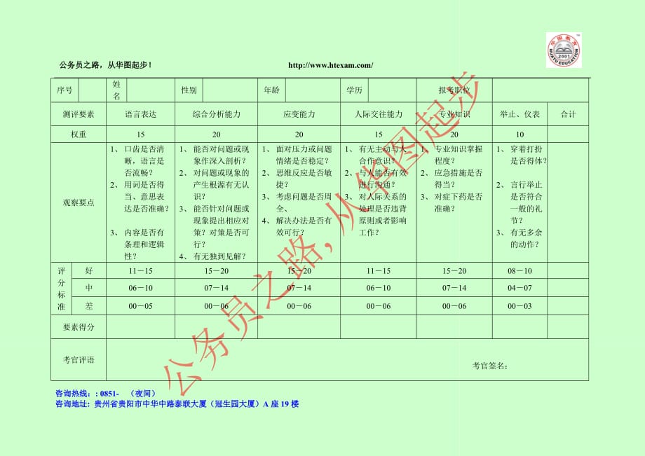 公务员结构化面试评分表_第1页