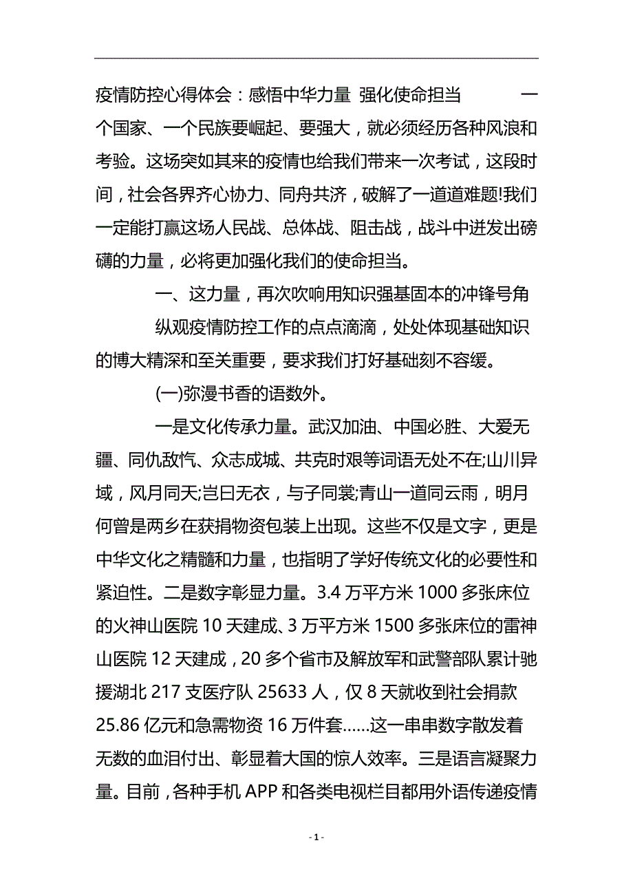 疫情防控心得体会：感悟中华力量 强化使命担当..doc_第2页