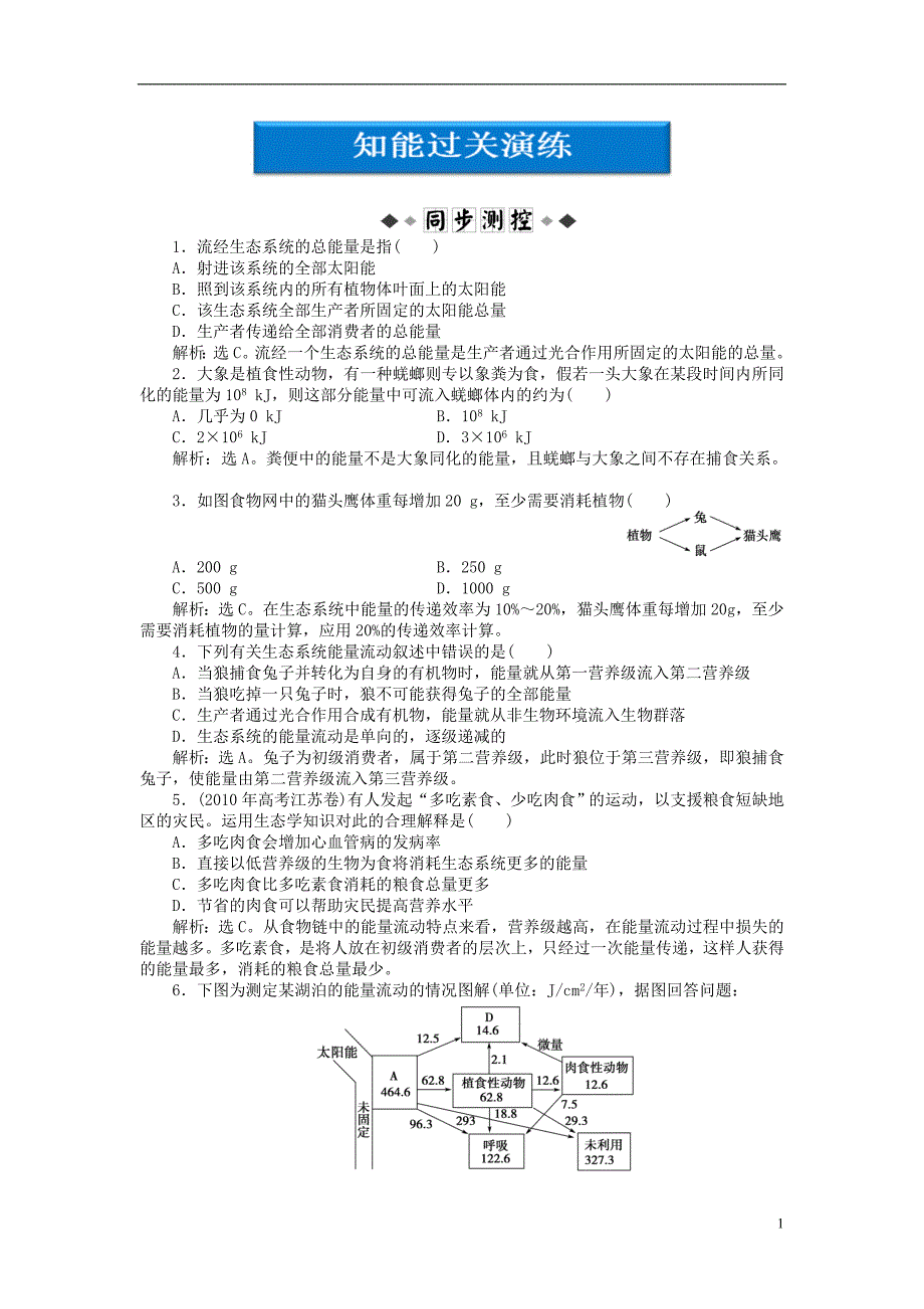 高中生物第四章第二节一知能过关演练苏教必修3.doc_第1页