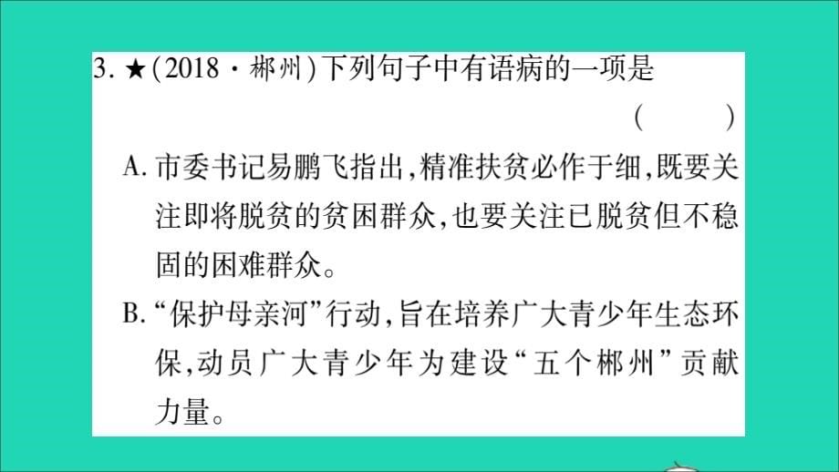 湖南省中考语文第1部分积累与运用专题3病句修辞语法课件_第5页