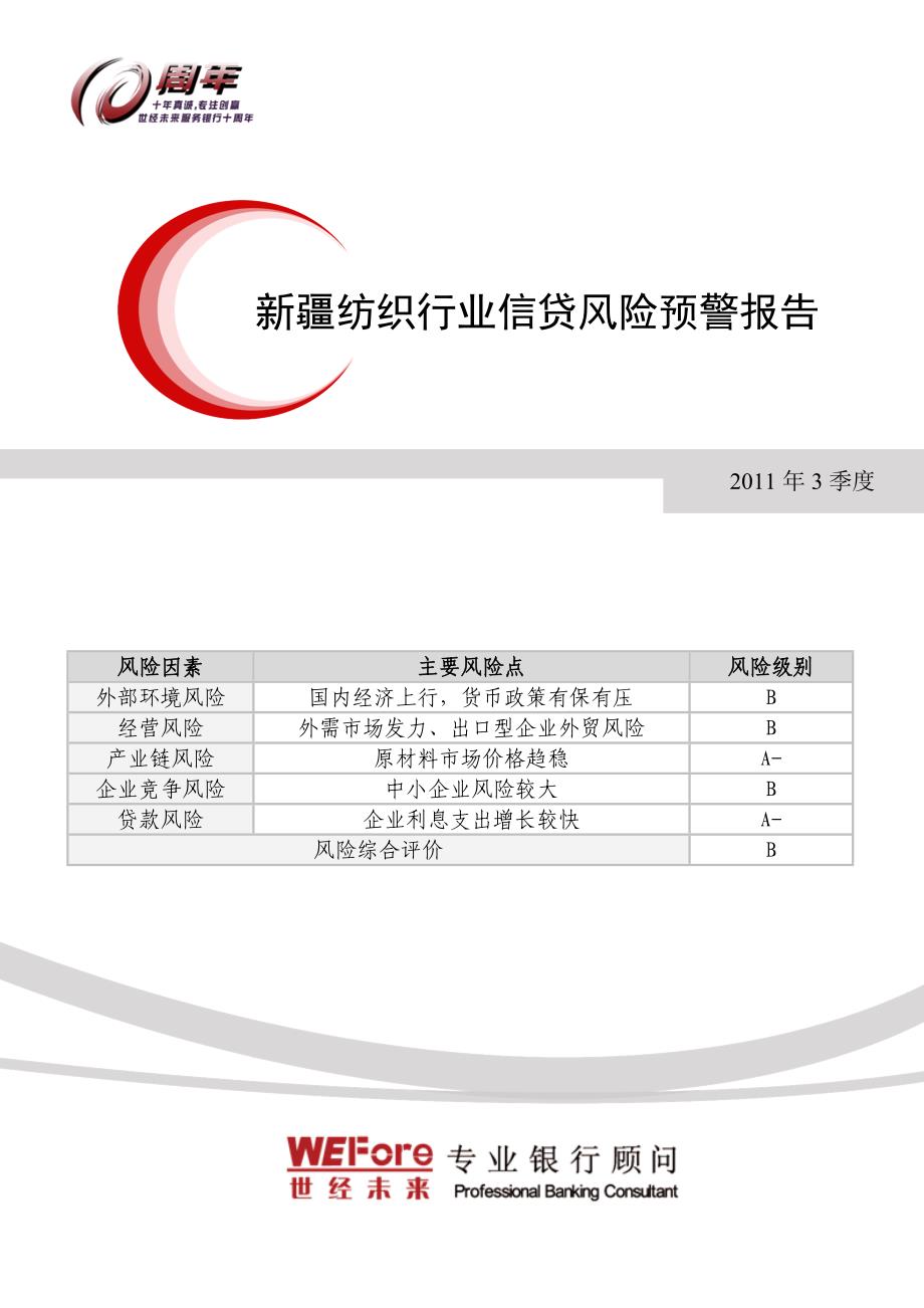 年3季度新疆纺织行业信贷风险预警报告_第1页