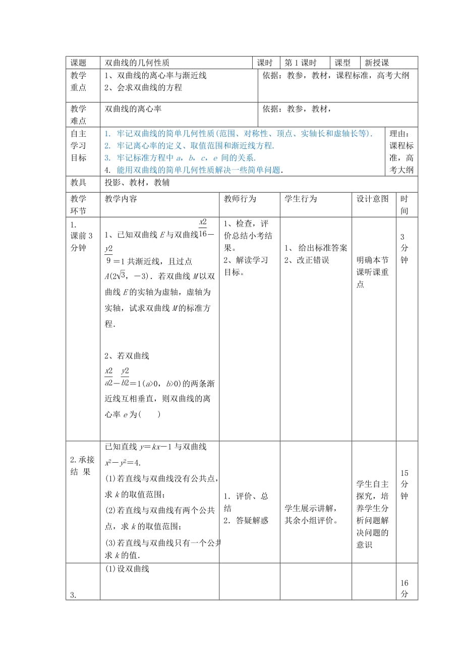 辽宁省大连市高中数学第二章圆锥曲线与方程2.3双曲线的几何性质（2）教案新人教B版选修2_1_第1页