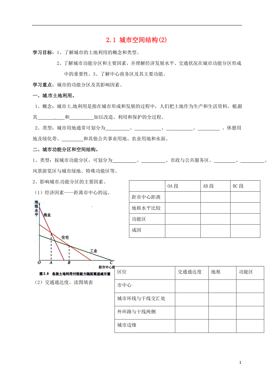 河北涞水高中地理第二章城与环境2.1城空间结构第二课时学案湘教必修2 1.doc_第1页