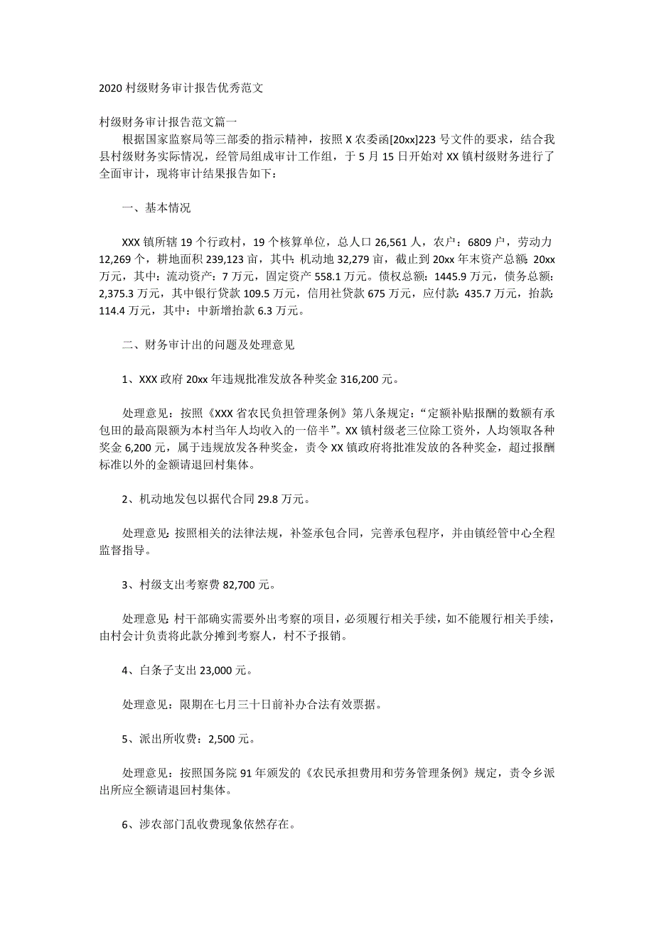 2020村级财务审计报告优秀范文_第1页