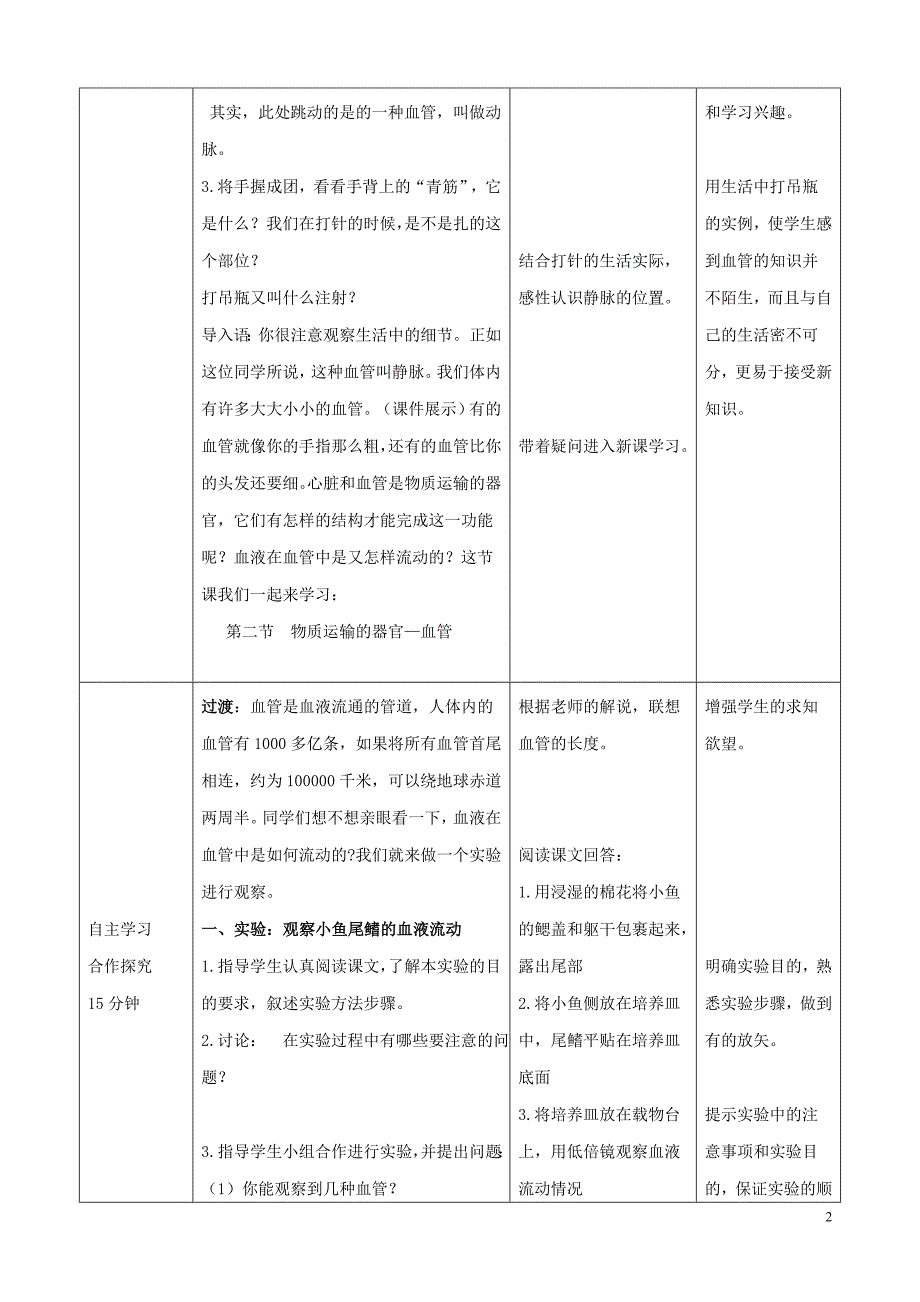 七级生物下册 第3单元 第3章 第2节 物质运输的器官第1课时教案2 新济南.doc_第2页