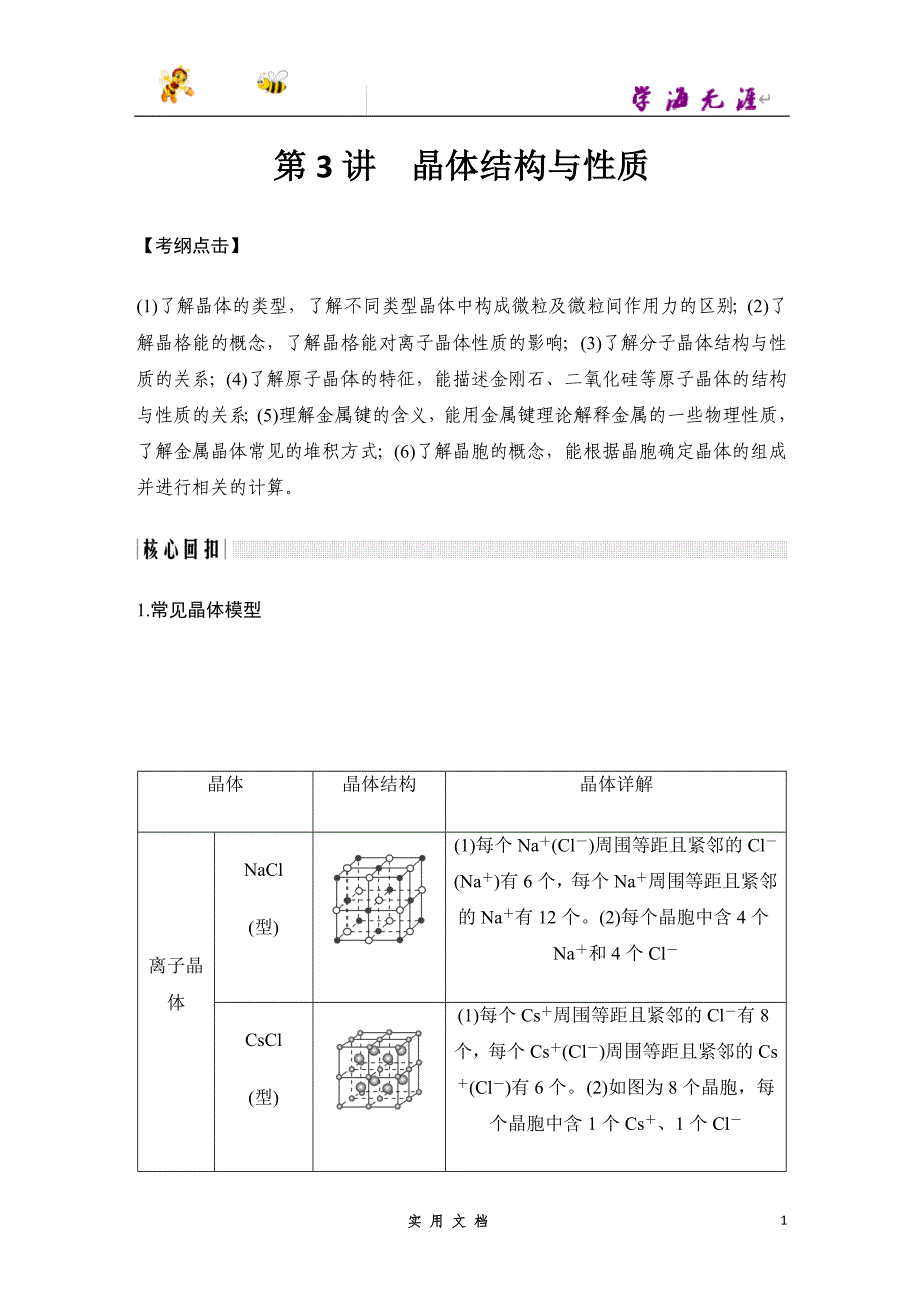 2020 化学 高考冲刺二轮 --第3讲 晶体结构与性质_第1页