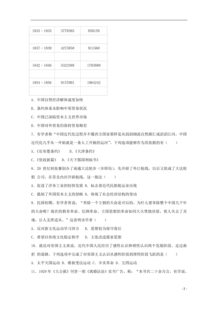 湖南省岳阳市2017高三历史一模试题（含解析）_第2页