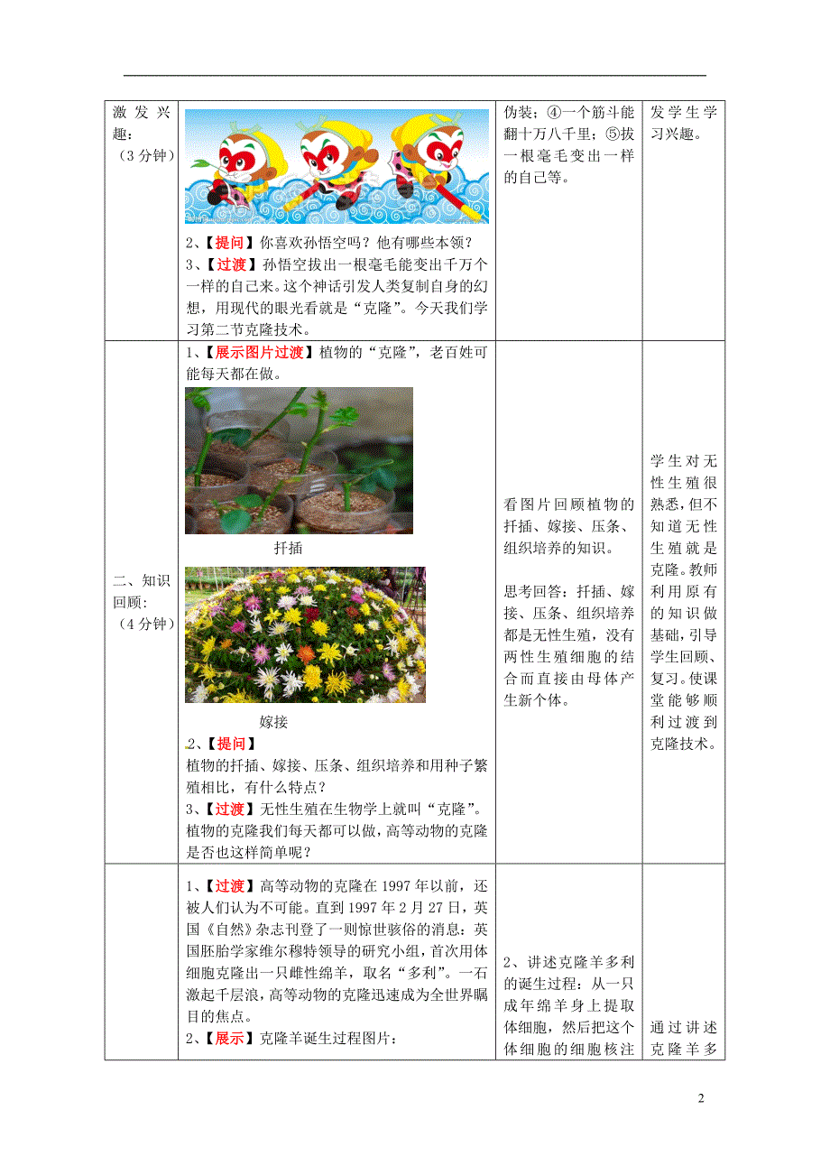 八级生物下册 第7单元 第2章 第2节 克隆技术教学案1 济南.doc_第2页