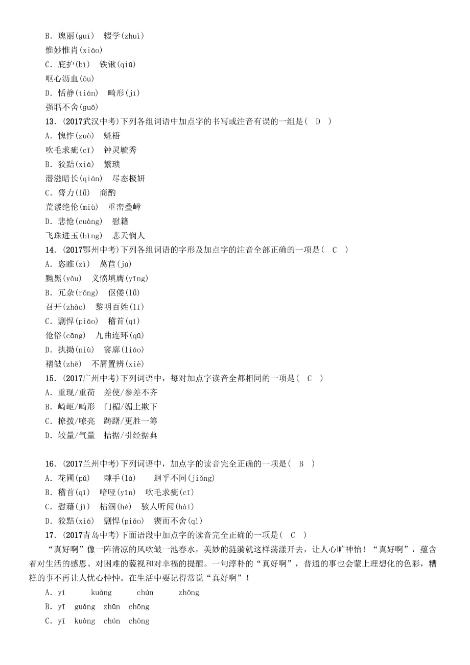 贵州省贵阳市中考语文专题1字音精练练习_第3页