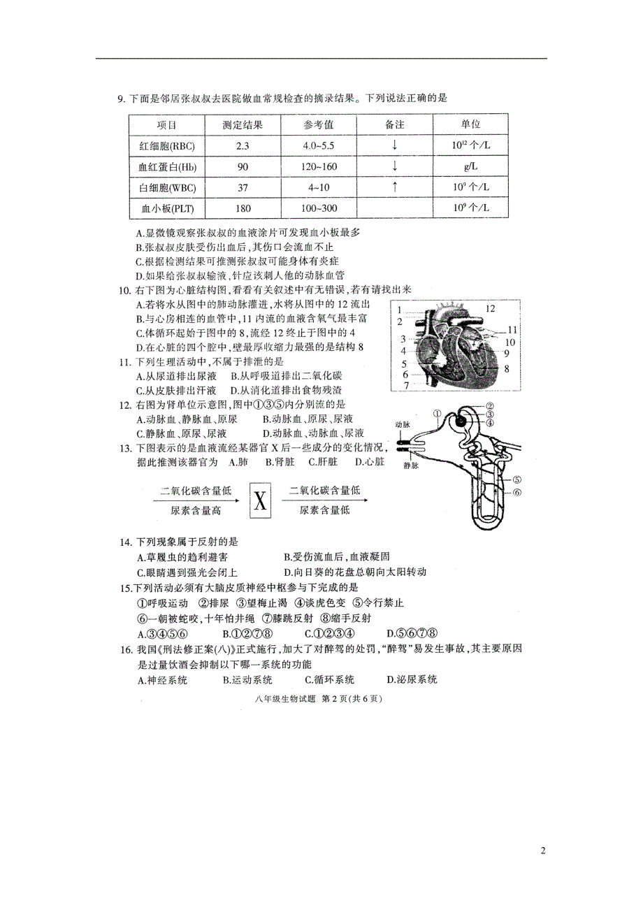 江苏徐州铜山区吕梁学校八级生物期中.doc_第2页