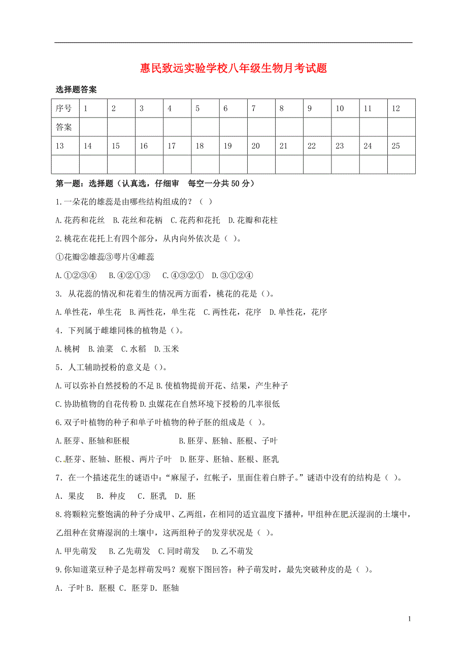 山东滨州惠民致远实验学校八级生物月考济南.doc_第1页