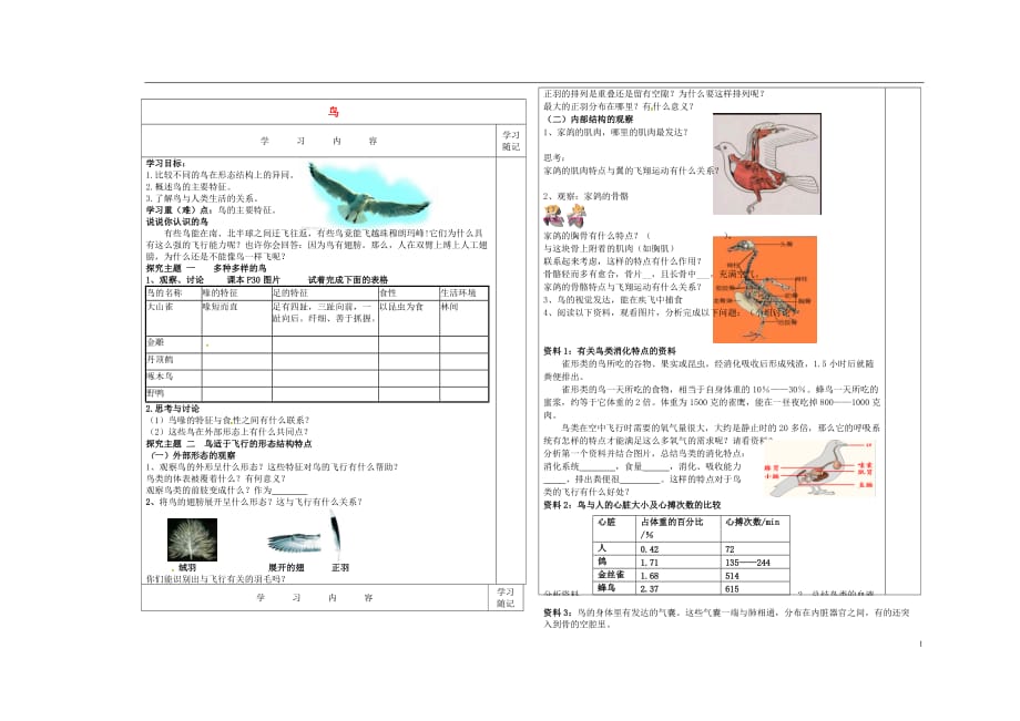 内蒙古通辽市科左中旗宝龙山中学八年级生物上册第五单元第一章第6节鸟导学案（无答案）（新版）新人教版.doc_第1页