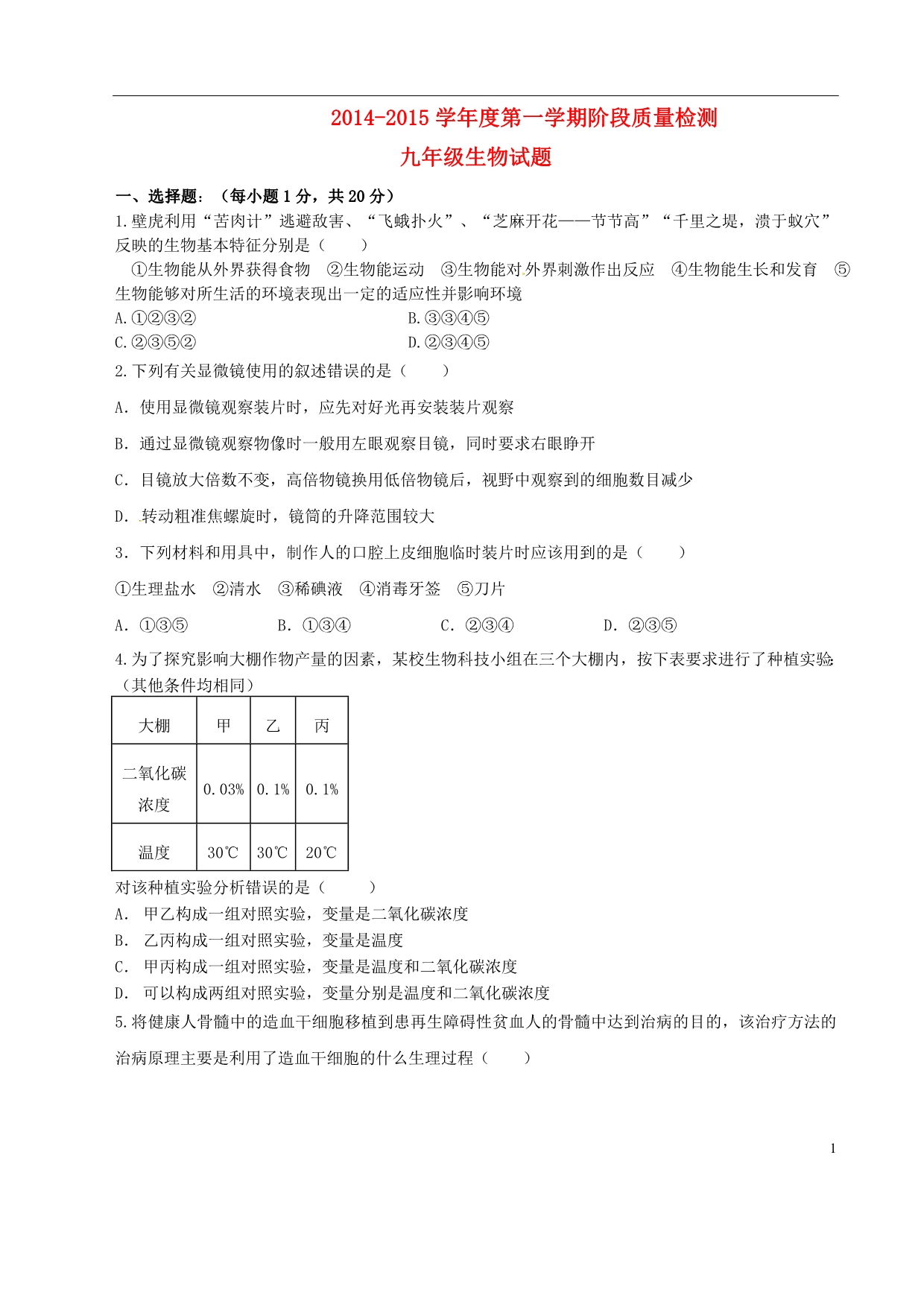 山东夏津实验中学九级生物月考.doc_第1页