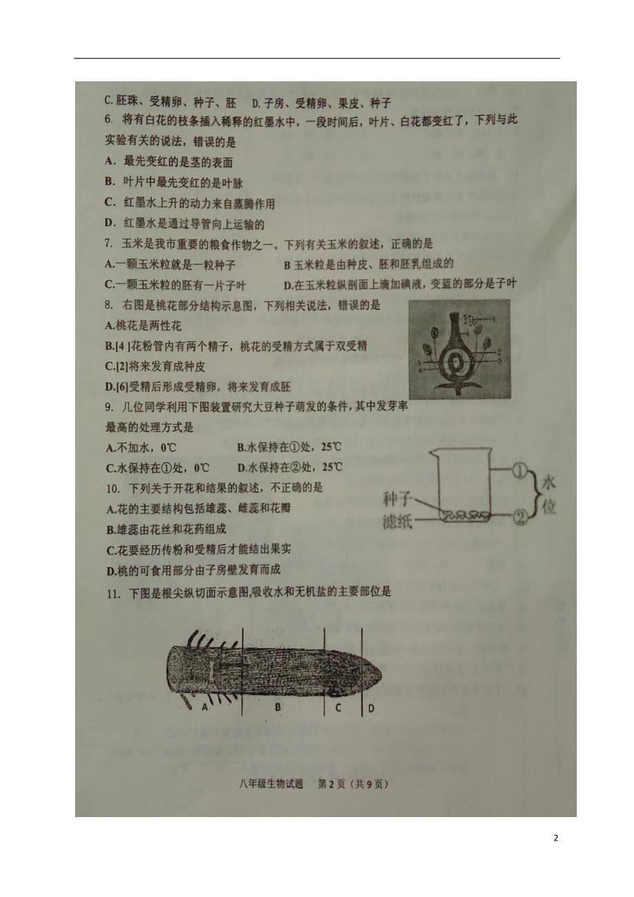 山东垦利区八级生物期中鲁科五四制 1.doc_第2页