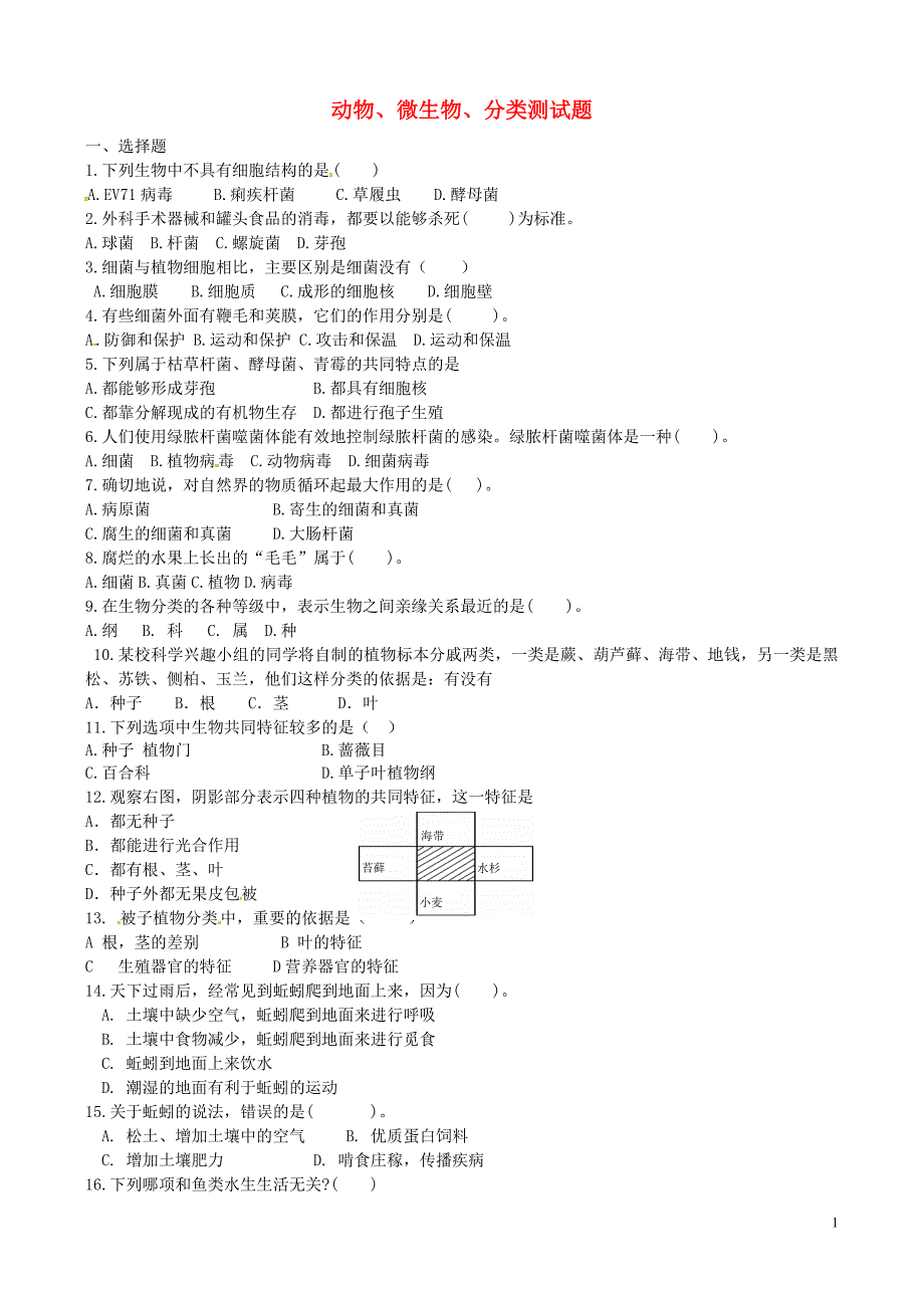 山东滨州棣常家学校七级生物第二次月考济南.doc_第1页