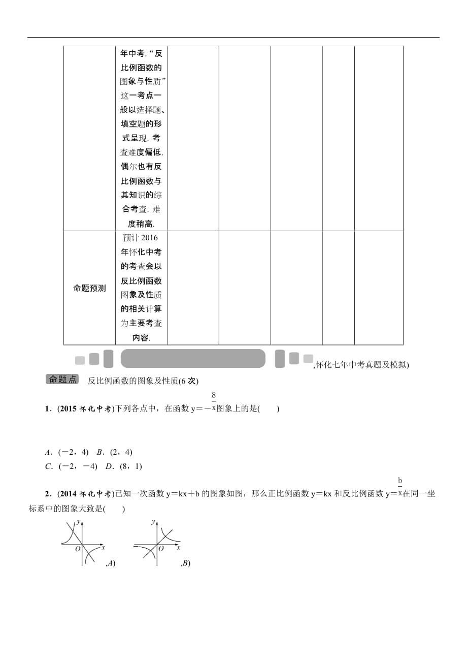 2016中考王中考命题研究数学：第四节反比例函数的图象及性质_第2页