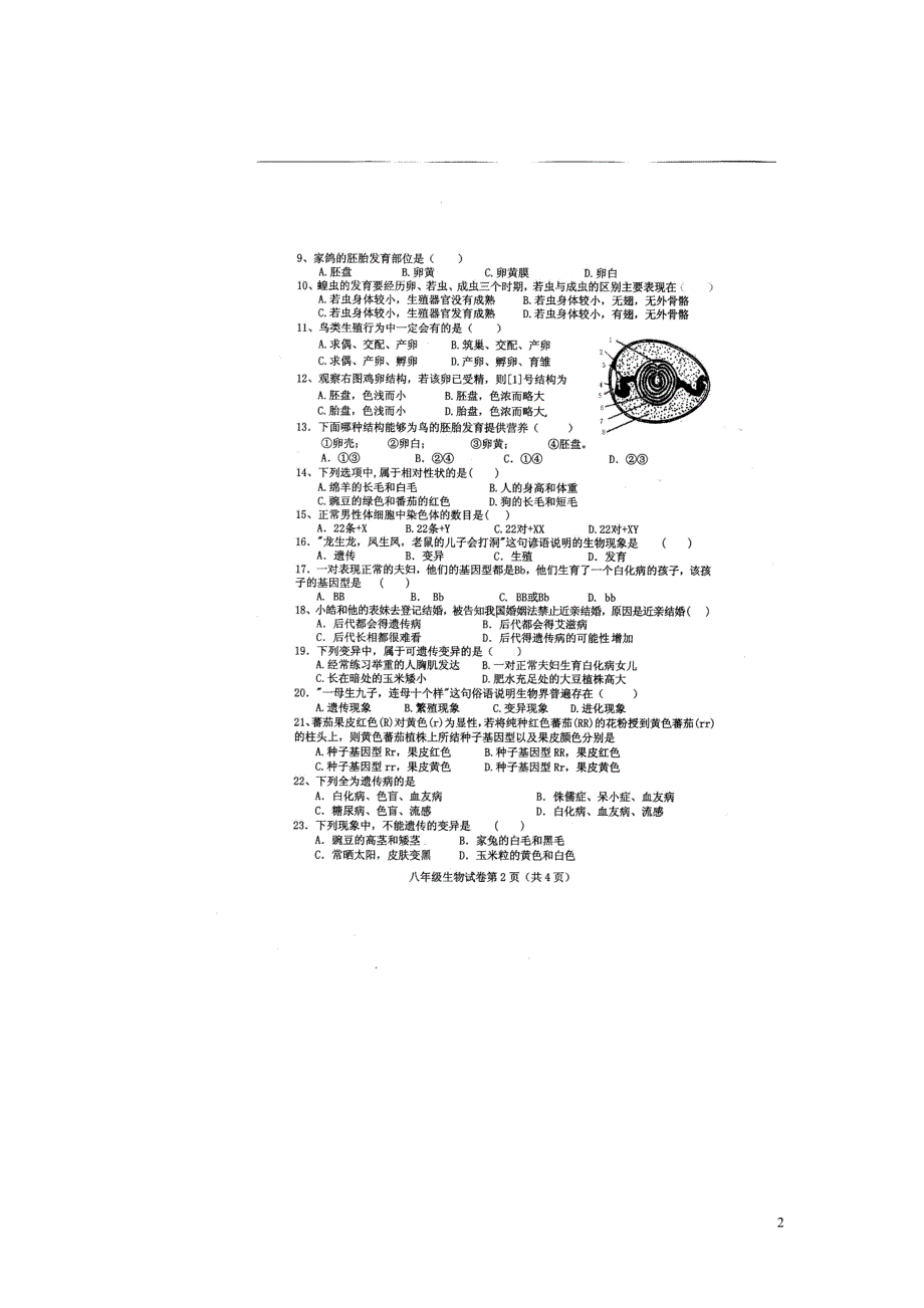 河北邯郸魏八级生物期中 1.doc_第2页