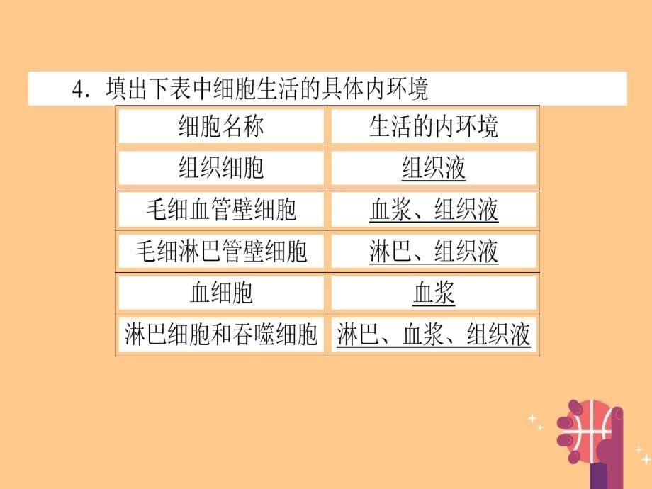 高考生物一轮复习构想第一单元人和高等动物的生命活动调节基础落实案1人体的内环境与稳态必修3.ppt_第5页