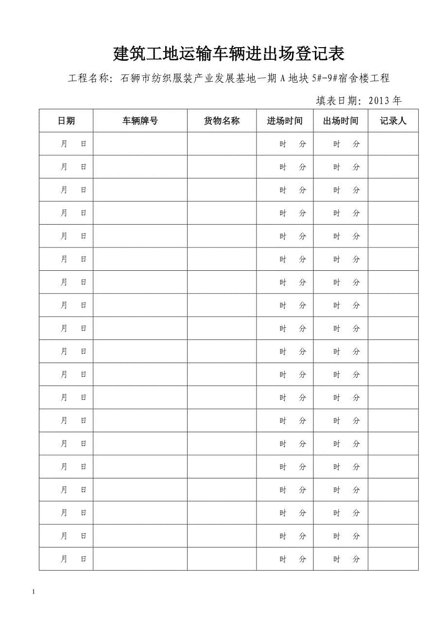 建筑工地运输车辆进出场登记表知识分享_第5页