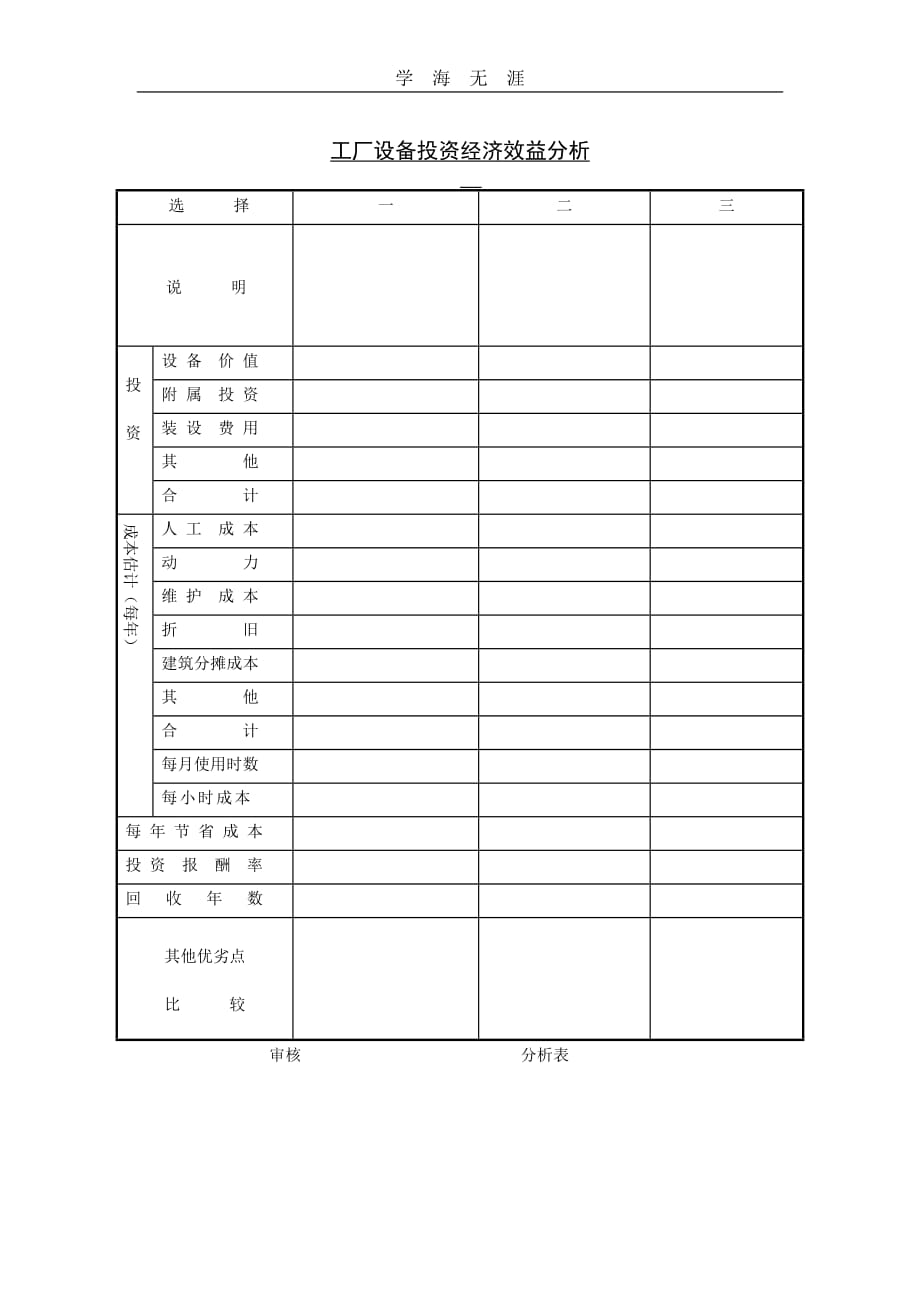 工厂设备投资经济效益分析（25日）_第1页