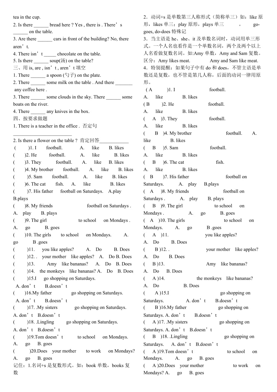 do-does-There-be-句型-动词原形与单三形式练习题_第2页