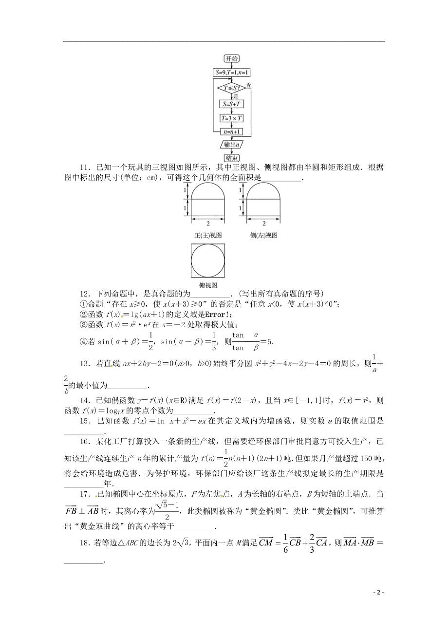 安徽省2013年高考数学第二轮复习 专题升级训练23 填空题专项训练一 理.doc_第2页