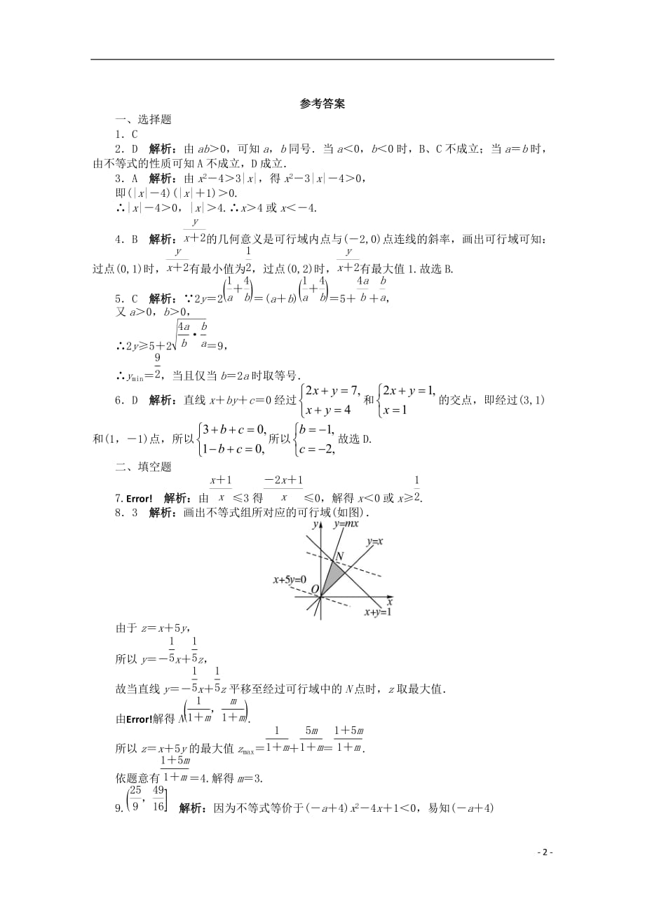 安徽省2013年高考数学第二轮复习 专题升级训练3 不等式、线性规划 文.doc_第2页